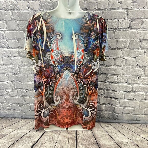 Live and Let Live Womens Size 1X V-neck Lace Button Detail Paisley Print Top - Picture 6 of 9